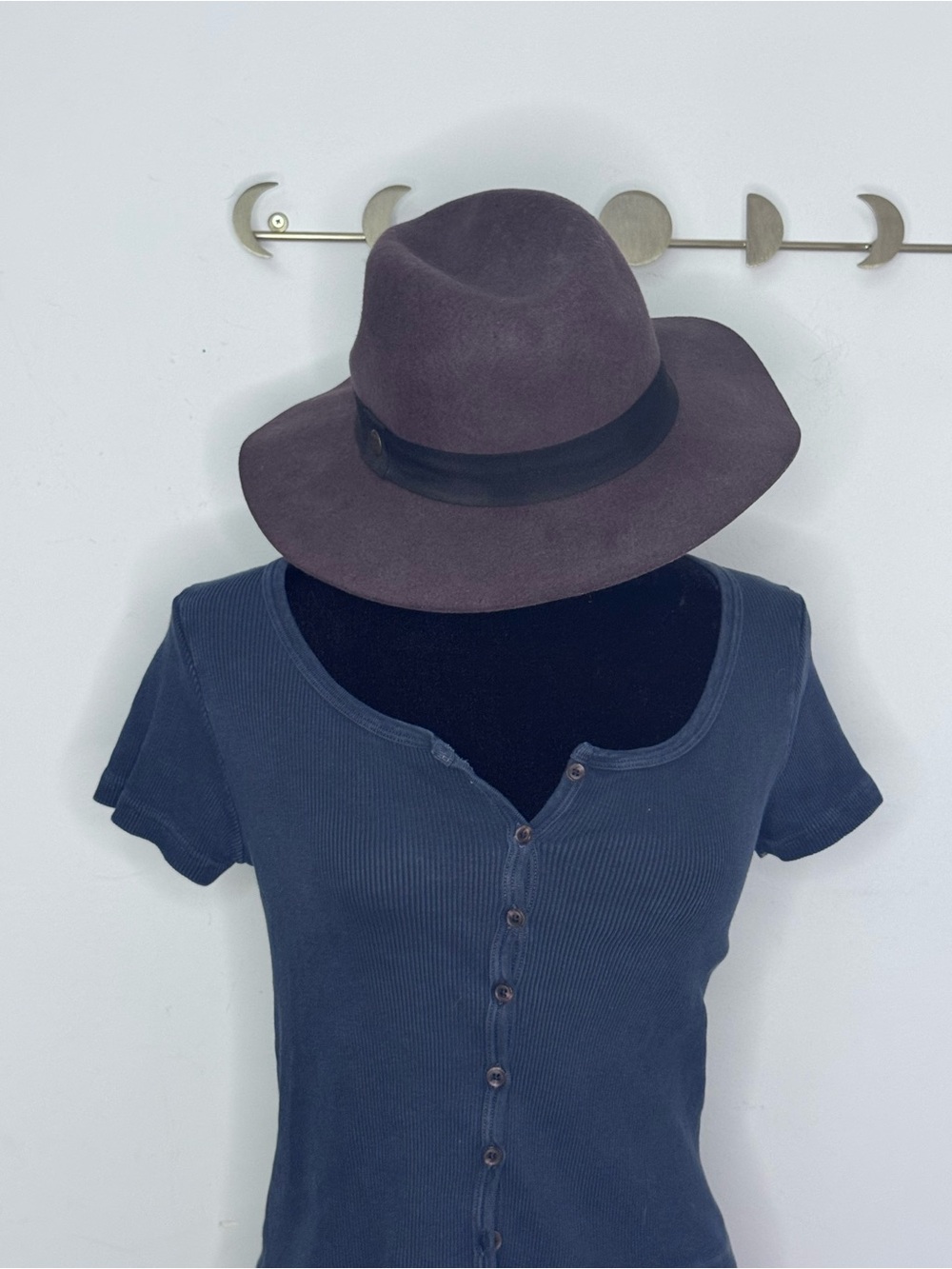 Rip Curl Brown 100% Wool Felt Fedora Wide Brim Hat Black Band Size M